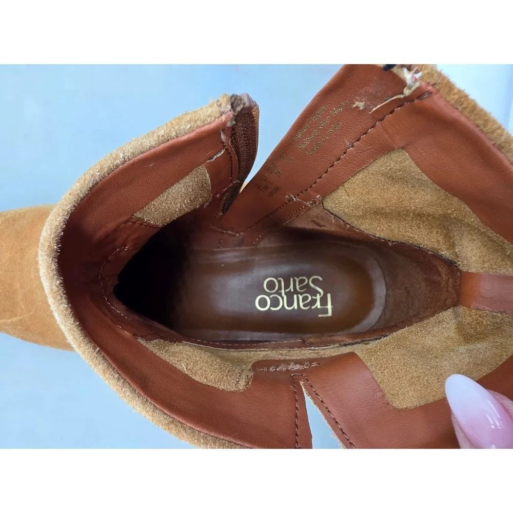 Franco Sarto Malina Tan Suede Ankle Boots‎ Womens 7.5 M Side Zip Round Toe